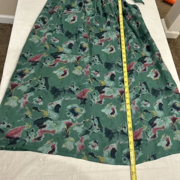 Bellambra Linen Midi Dress XL Green Floral Cottagecore Fairycore Coastal Beach - Picture 5 of 9